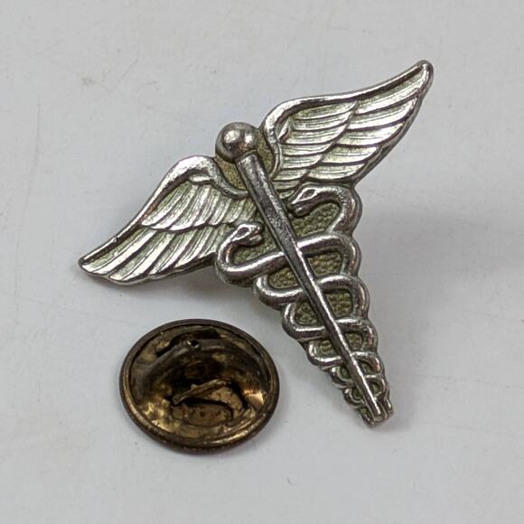 Vtg Caduceus Medical Symbol Pin Silver Tone Metal Lapel Badge Made in China 2000 - Picture 1 of 3